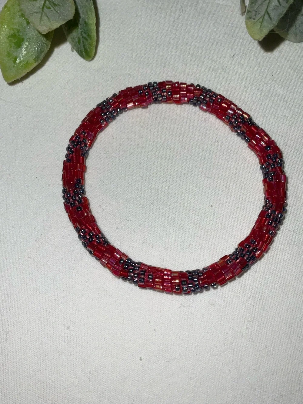 Handcrafted Beaded Bracelet Pair — Teal & Coral and Red & Black